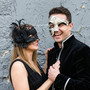 Venetian Phantom Harlequin And Lace Flower Women Men Masquerade Masks - Silver Black