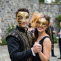 Venetian Harlequin Gold Crackle Feather Accented Men Women Couples Masquerade Mask - Gold Black