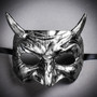 Silver Devil Horn Demon Mask & Tulle Glitter Masquerade Couple Mask Set