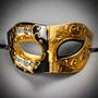 Black Gold Phantom Venetian Musical Eye Mask & Black Tulle Glitter Masquerade Couple Mask Set