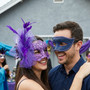 Elegant Glitter Lace Feather Jeweled Tulle Women Masquerade Eye Masks - Purple Dark Purple
