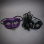 Venetian Elegant Glitter Scroll and Side Flower Women Masquerade Masks - Purple Black