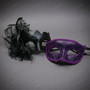 Venetian Elegant Glitter Scroll and Side Flower Women Masquerade Masks - Purple Black