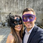 Venetian Elegant Glitter Scroll and Side Flower Women Masquerade Masks - Purple Black