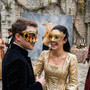 Venetian Harlequin Jester Gold Glitter Floral Men Women Masquerade Mask - Red Gold Black