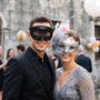 Elegant Venetian Floral Feather Glitter Filigree Couples Masquerade Mask - Black Silver