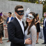 Elegant Venetian Floral Feather Glitter Filigree Couples Masquerade Mask - Black Silver