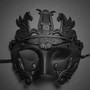 Black Roman Greek Pegasus Warrior Mask & Silver Floral Tulle Feather Masquerade Couple Mask Set