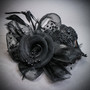 Copper Horned Demon Mask & Black Lace Feather Masquerade Couple Mask Set