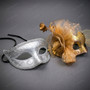 Elegant Venetian Glitter Side Feather Floral Couples Masquerade Mask - Gold Silver
