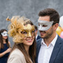 Elegant Venetian Glitter Side Feather Floral Couples Masquerade Mask - Gold Silver