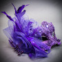 Gold Black Venetian Mask & Purple Lace Feather Masquerade Couple Mask Set