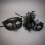 Elegant Ornate Scroll Mesh Flower Feather Women Venetian Masquerade Mask - Black