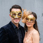 Elegant Harlequin Jester And Glitter Side Mesh Men Women Masquerade Masks - Black Gold
