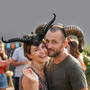 Mythical Gothic Horned Floral Skull Men Women Masquerade Headpiece Mask - Black Gold
