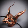 Copper Devil Horn Demon Mask & Gold Tulle Glitter Masquerade Couple Mask Set