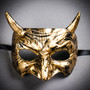 Gold Devil Horn Demon Mask & White Tulle Glitter Masquerade Couple Mask Set