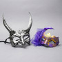 Gothic Devil Demon Horned And Purple Floral Women Men Masquerade Mask - Silver Purple