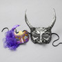 Gothic Devil Demon Horned And Purple Floral Women Men Masquerade Mask - Silver Purple
