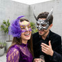 Gothic Devil Demon Horned And Purple Floral Women Men Masquerade Mask - Silver Purple