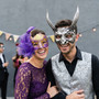 Gothic Devil Demon Horned And Purple Floral Women Men Masquerade Mask - Silver Purple