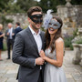 Elegant Floral Glitter Feather Side Flower Couple Masquerade Eye Masks - Black Silver