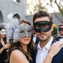 Elegant Floral Glitter Feather Side Flower Couple Masquerade Eye Masks - Black Silver