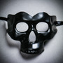 Black Skull Mask & Red Feather Lace Masquerade Halloween Couple Mask Set