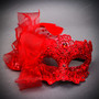 Black Skull Mask & Red Feather Lace Masquerade Halloween Couple Mask Set