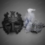 Roman Greek Pegasus Lyre and Silver Glitter Lace Flower Couple Masquerade Masks - Black Silver