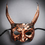 Copper Devil Horn Demon Mask & Black Tulle Glitter Masquerade Couple Mask Set