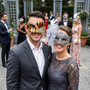 Harlequin Jester And Silver Feather Flower Couples Masquerade Mask - Gold Silver