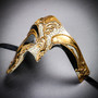Gold Harlequin Phantom of the Opera & Purple Lace Feather Masquerade Couple Mask Set