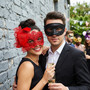Elegant Venetian Glitter Scroll And Red Lace Feather Women Masquerade Eye Mask - Black Red