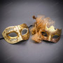 Music Note Glitter Mesh Flower Side Women Venetian Masquerade Masks - Gold Cream