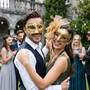 Music Note Glitter Mesh Flower Side Women Venetian Masquerade Masks - Gold Cream