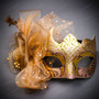 Ivory Gold Phantom Venetian Musical Eye Mask & Gold Tulle Glitter Masquerade Couple Mask Set