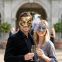 Venetian Harlequin and Silver Floral Lace Women Masquerade Eye Masks - Gold Silver