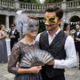 Venetian Harlequin and Silver Floral Lace Women Masquerade Eye Masks - Gold Silver