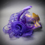 Red Devil Horn Demon Mask & Gold Purple Tulle Glitter Masquerade Couple Mask Set