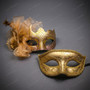Classic Venetian Glitter Filigree Side Mesh Flower Women Masquerade Eye Mask - Gold