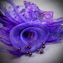Gold Red Harlequin Venetian Half Mask & Purple Lace Feather Masquerade Couple Mask Set