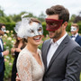 Venetian Elegant Glitter Feather Couple Masquerade Eye Masks - Burgundy White Silver