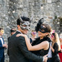 Gothic Horned Devil Satyr and Side Feather Mesh Women Men Masquerade Mask - Silver Black