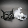 Devil Horned and Elegant Feathered Venetian Glitter Mens Womens Masquerade Masks - Black White