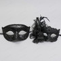 Elegant Lace Feather Flower Women and Scroll Men Venetian Masquerade Mask - Black