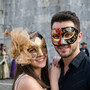Elegant Venetian Music Note Floral Feather Women Masquerade Eye Mask - Red Gold Black