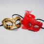 Elegant Venetian Harlequin Lace Feather Women Masquerade Eye Masks - Red Gold Black White