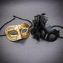 Elegant Music Note And Black Side Flower Venetian Masquerade Mask - Gold Black White