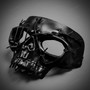 Black Gothic Pirate Skull Mask & Red Venetian Tulle Flower Lace Masquerade Couple Mask Set